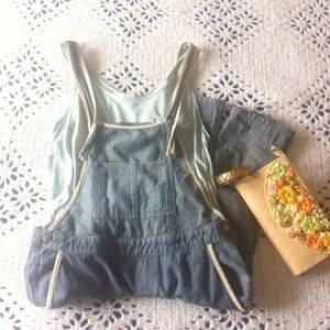 Free People Blue Thomas Faded Denim Overalls